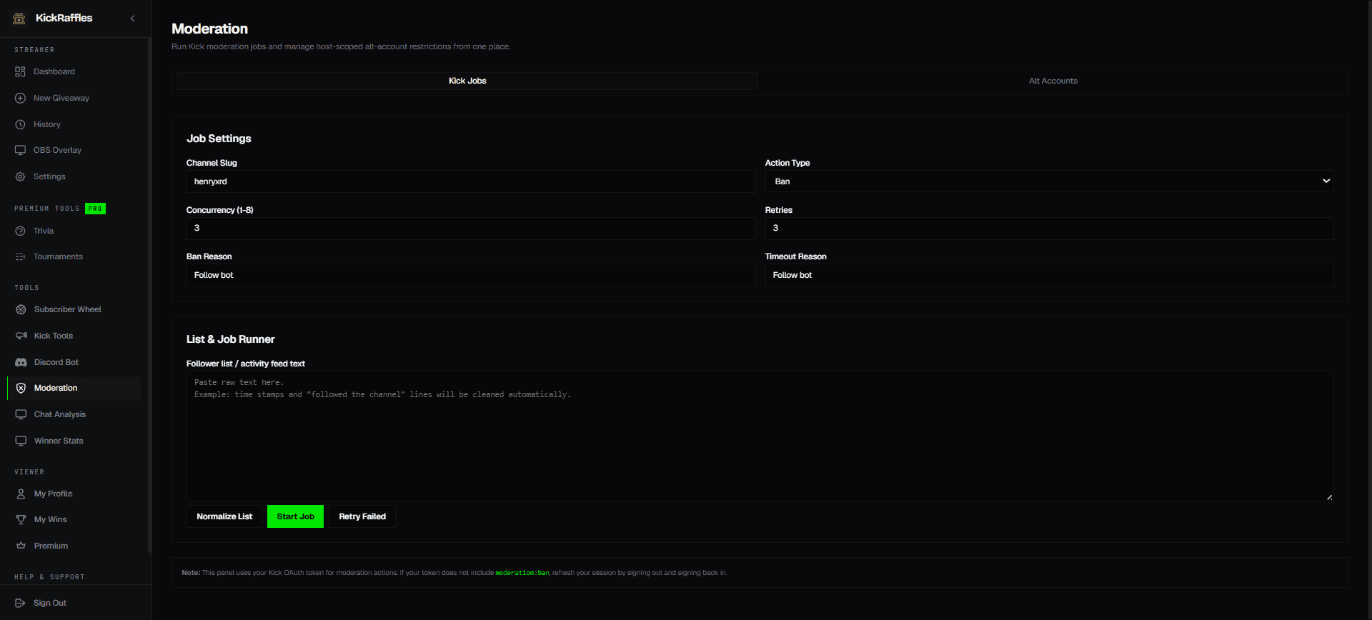 Kick moderation and alt-account tools